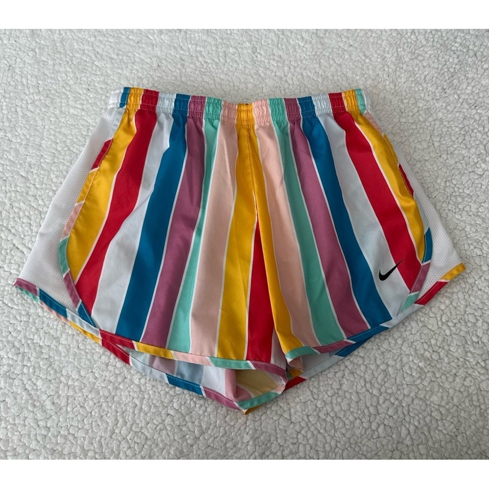 Girls Nike Dri-FIT Tempo Rainbow Stripe Running Shorts Athletic Short Lined Sz L